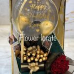 Chocolate , customized balloons & roses